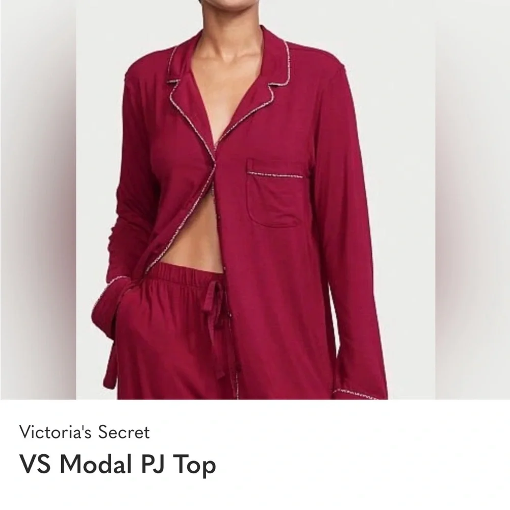 Victoria's Secret Deep Red Modal Pajama Top with Contrast Piping